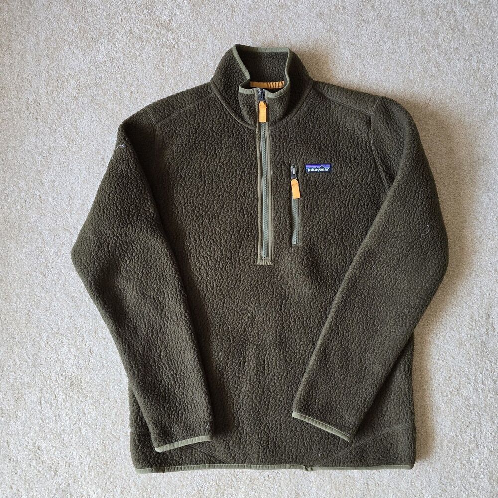 Patagonia Olive Brown Retro Pile 1/4 Zip Pullover Fleece Jacket Size Medium Mens